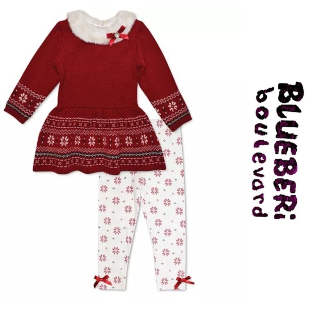 Blueberi Boulevard | Red and White Farisle Peplum Tunic & Leggings | Size 12M